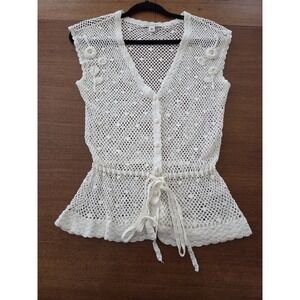 Banana Republic Crochet Sweater Vest Women's Med Cottagecore Romantic Floral